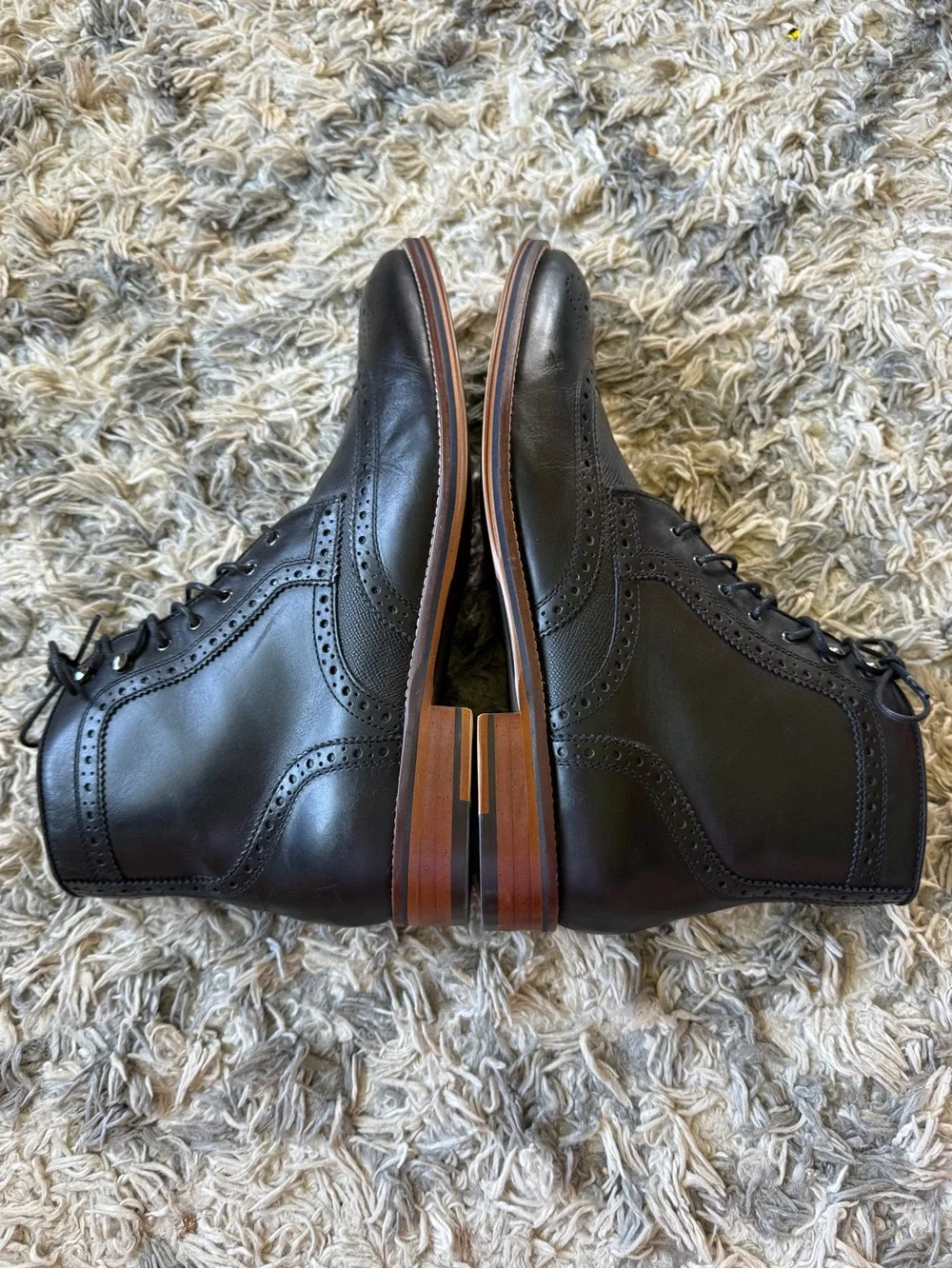 NEW Johnston & Murphy Lace Up Black Wing Tip Boots Men 11.5M Leather Dress Ankle